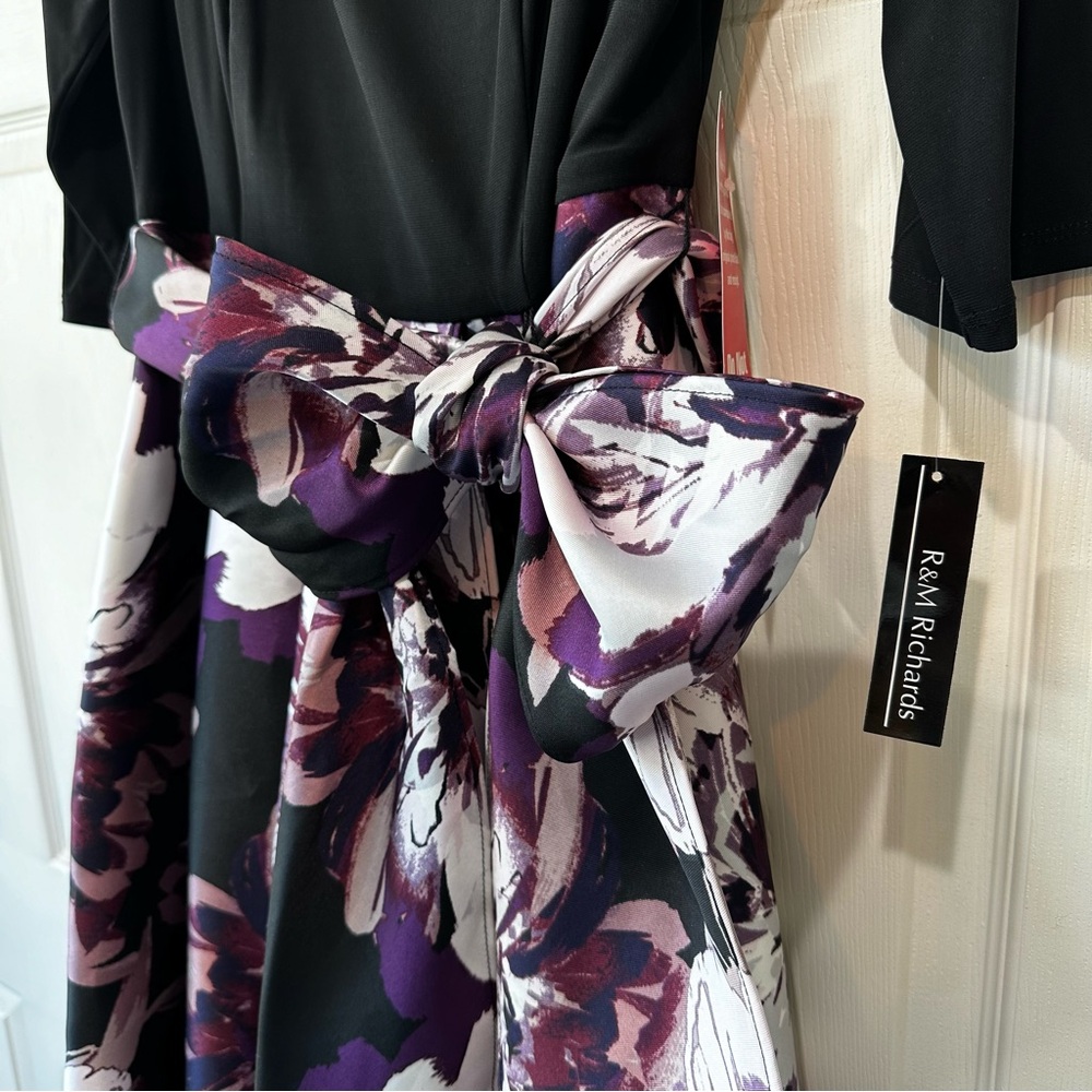 R&M Richards Black and Purple Floral Dress